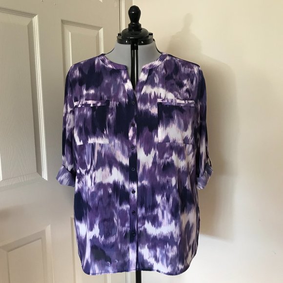 Faded Glory Tops - 🎀3/$25 Faded Glory Purple & White Roll-Tab Sleeve
